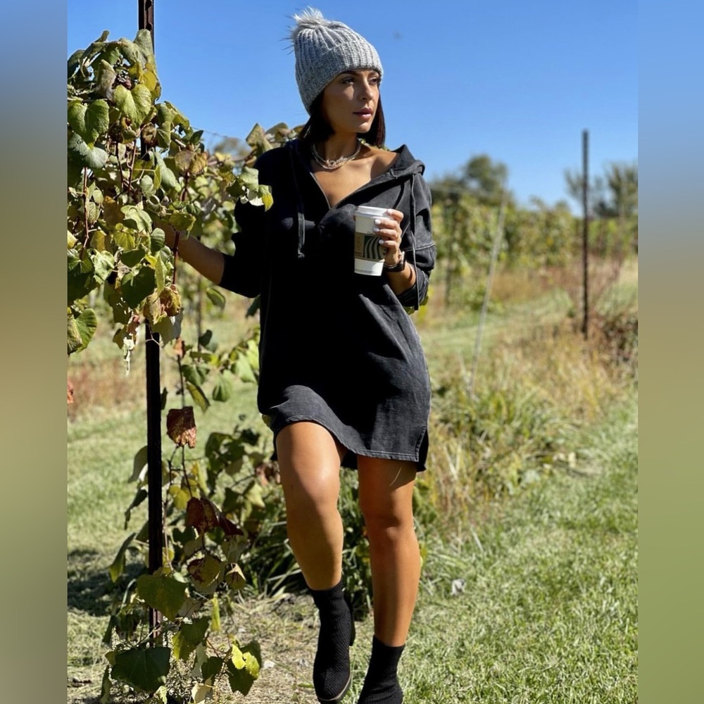 MONO B  Black Mineral Washed Hoodie Tunic Dress Size M